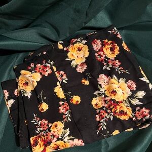 LuLaRoe TC Leggings with Black with Yellow and Red Floral Design